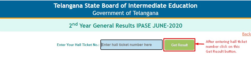 TS Inter Supplementary Results Hall Ticket Screen 2020